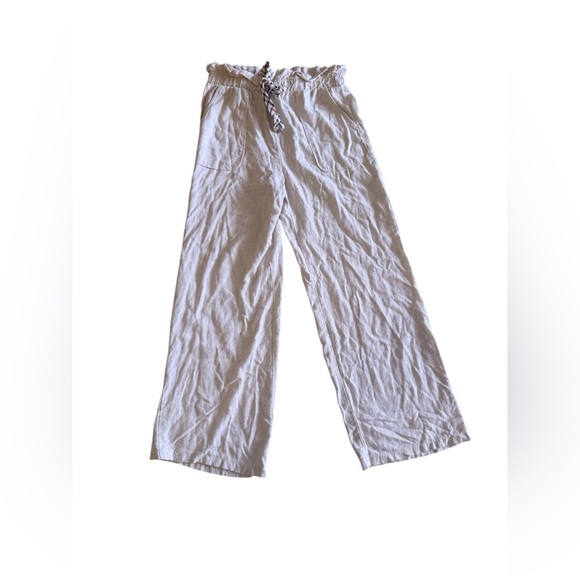 Style Me / Elastic Waist Semi-Sheer Linen Blend Beige Crop Capri Pants - Picture 4 of 16